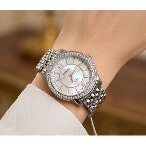 August Steiner Diamond Dial Silver MOP Face Ladies Watch New